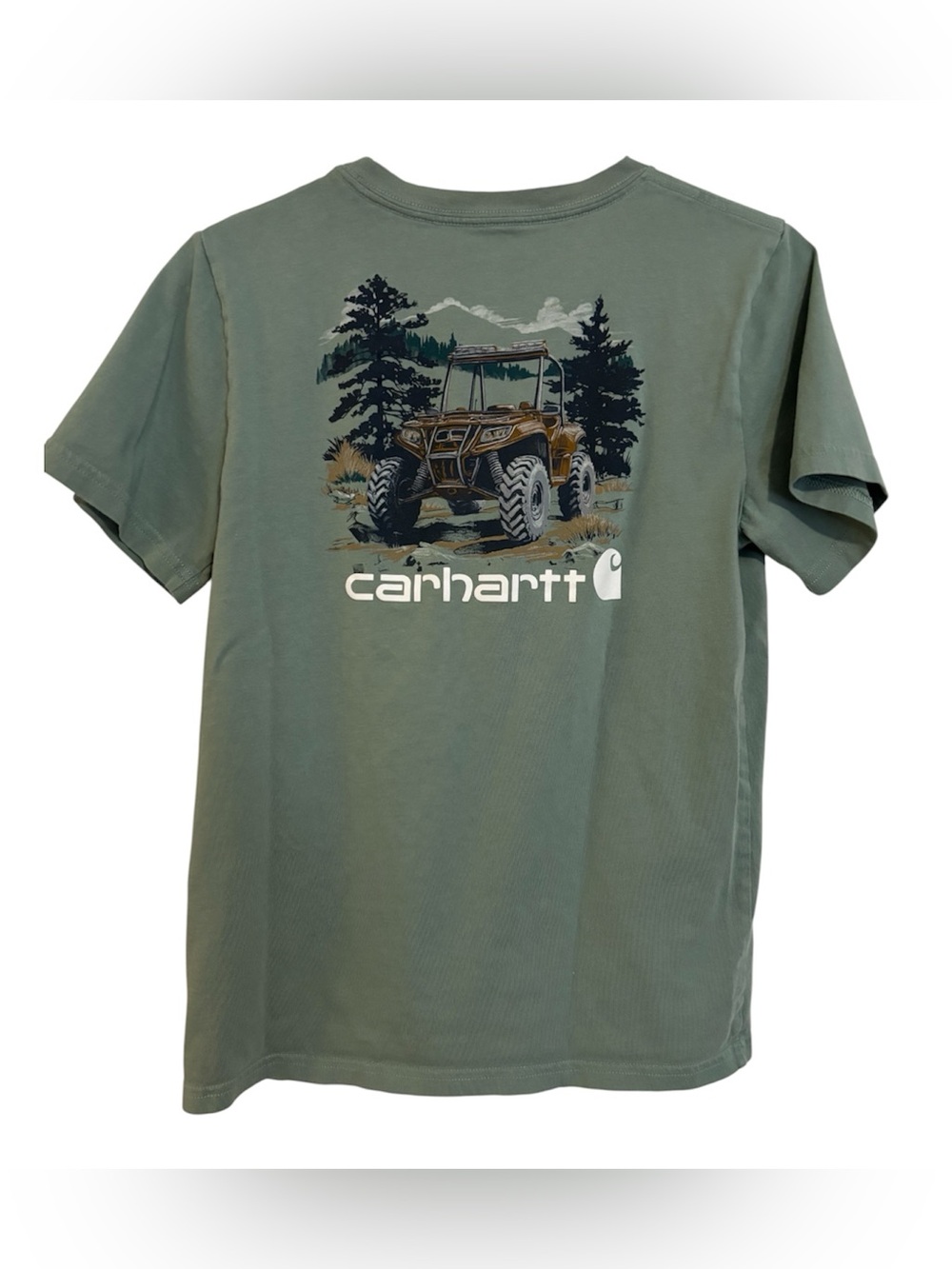 Boys 10-12 Medium Carhartt Olive Green Off-Road Graphic Short Sleeve Tee